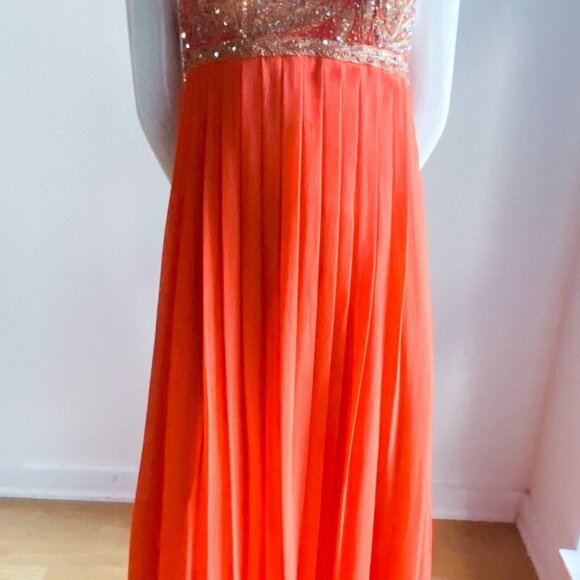 NWT Aidan Mattox Orange Beaded Empire Waist Grecian Silk Chiffon Gown 2 - Picture 5 of 10